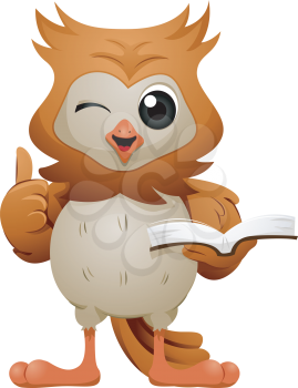 Royalty Free Clipart Image of an Owl Giving a Thumbs Up