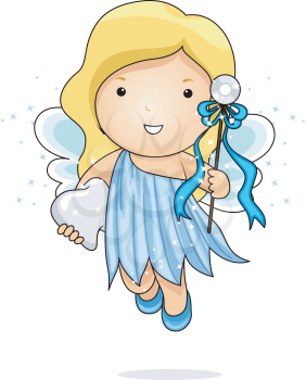 Royalty Free Clipart Image of the Tooth Fairy With a Tooth