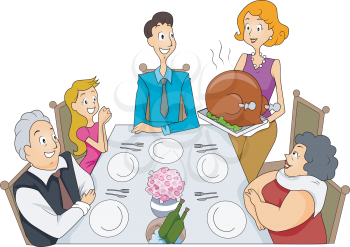 Royalty Free Clipart Image of a Family Thanksgiving
