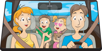 Royalty Free Clipart Image of a Family in a Car