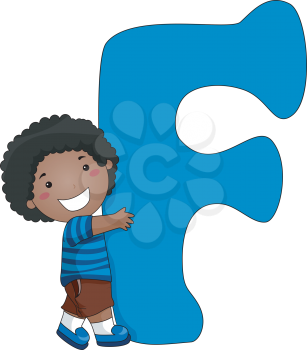 Royalty Free Clipart Image of a Boy Hugging an F