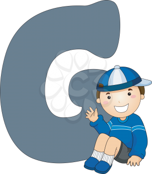 Royalty Free Clipart Image of a Little Boy Beside a G