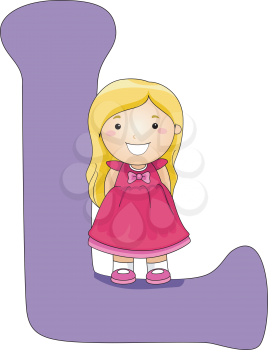 Royalty Free Clipart Image of a Girl Standing on a Letter L