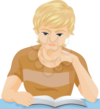 Royalty Free Clipart Image of a Young Boy Reading a Book