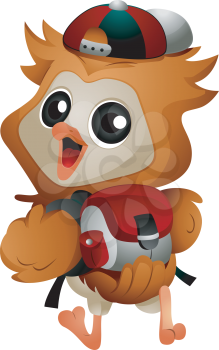 Royalty Free Clipart Image of a Owl With a Backpack