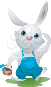 Royalty Free Clipart Image of an Easter Bunny Scratching His Head