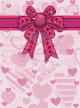 Royalty Free Clipart Image of a Pink Ribbon Wrapping a Heart Background