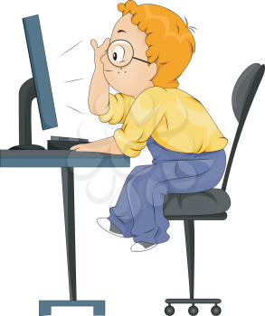 Royalty Free Clipart Image of a Boy Looking at a Computer