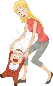 Royalty Free Clipart Image of a Mother Helping a Baby Learn to Walk