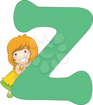 Royalty Free Clipart Image of a Girl Leaning on a Z