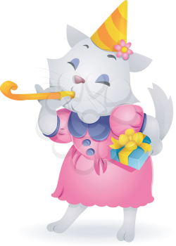 Royalty Free Clipart Image of a Birthday Cat