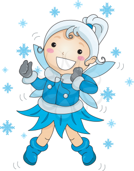 Royalty Free Clipart Image of a Fairy and Snowflakes