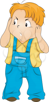 Royalty Free Clipart Image of a Little Boy Covering His Ears