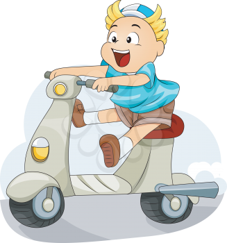 Royalty Free Clipart Image of a Child on a Scooter