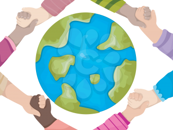 Royalty Free Clipart Image of Hands Encircling a Globe
