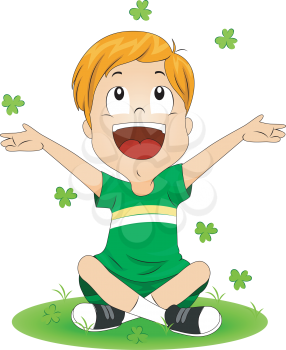Royalty Free Clipart Image of a Boy Throwing Shamrocks
