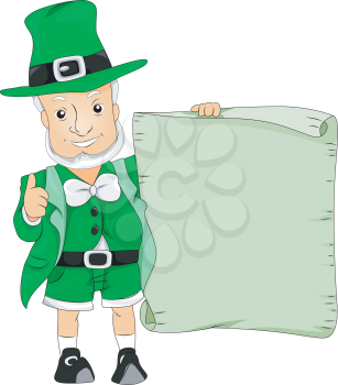 Royalty Free Clipart Image of a Leprechaun With a Blank Sign
