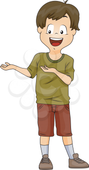 Royalty Free Clipart Image of a Boy With His Hands Indicating Something