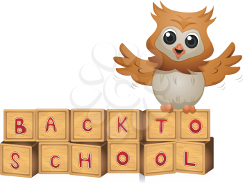 Royalty Free Clipart Image of an Owl With Back to School Blocks