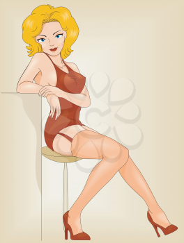 Royalty Free Clipart Image of a Woman in Skimpy Clothes and High Heels