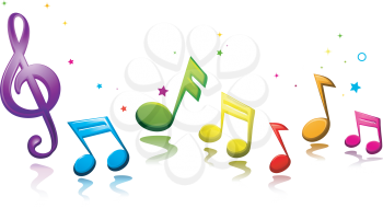 Royalty Free Clipart Image of a Treble Clef and Musical Notes
