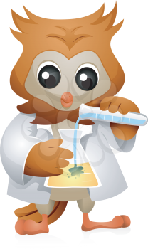 Royalty Free Clipart Image of an Owl With Some Chemicals
