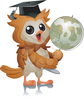 Royalty Free Clipart Image of an Owl Holding a Globe