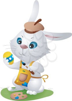 Royalty Free Clipart Image of the Easter Bunny Painting an Egg