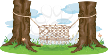 Royalty Free Clipart Image of Macrame Cradle Between Two Trees