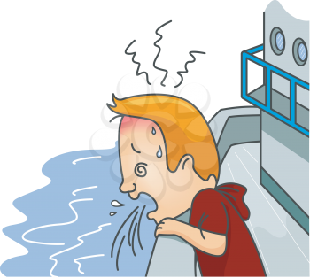 Royalty Free Clipart Image of a Man Getting Sick on a Boat