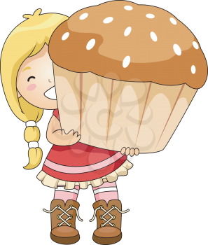 Royalty Free Clipart Image of a Girl With a Cupcake