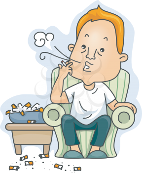 Royalty Free Clipart Image of a Man Chainsmoking
