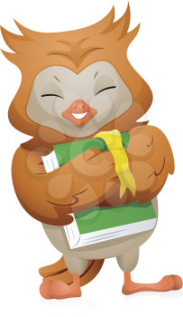 Royalty Free Clipart Image of an Owl Hugging a Book