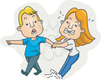 Royalty Free Clipart Image of a Man Dragging a Woman