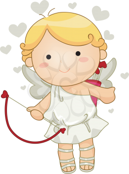 Royalty Free Clipart Image of a Cupid With a Bow and Arrow