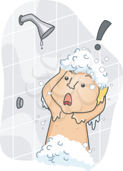 Royalty Free Clipart Image of a Person in the Shower and the Water Has Stopped