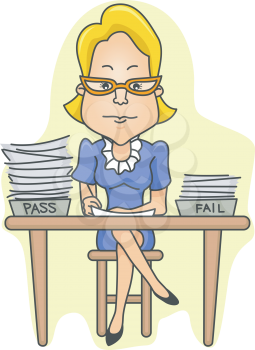 Royalty Free Clipart Image of a Teacher Marking Papers