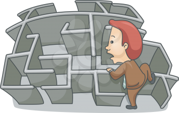 Royalty Free Clipart Image of a Man Climbing an Office Cubicle Maze