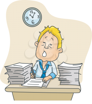 Royalty Free Clipart Image of a Man Working at a Desk