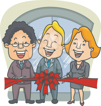 Royalty Free Clipart Image of a Ribbon Cutting Ceremony