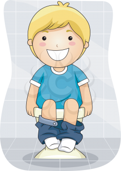 Royalty Free Clipart Image of a Young Boy Going to the Bathroom