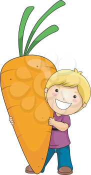 Royalty Free Clipart Image of a Boy With a Huge Carrot