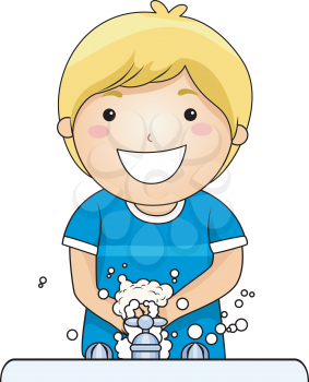 Royalty Free Clipart Image of a Young Boy Washing His Hands