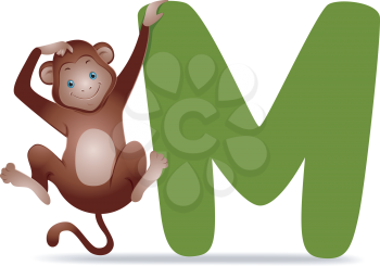 Royalty Free Clipart Image of a Monkey Hanging on an M
