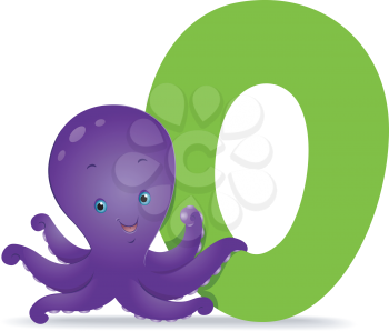 Royalty Free Clipart Image of an O for Octopus