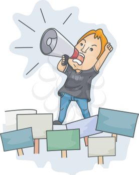 Royalty Free Clipart Image of a Man Shouting Through a Megaphone