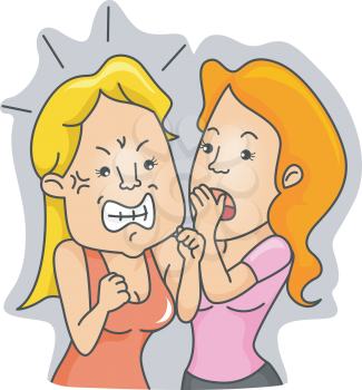 Royalty Free Clipart Image of a Woman Making Another Woman Angry With Her Secret