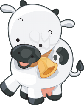 Royalty Free Clipart Image of a Cow With a Bell