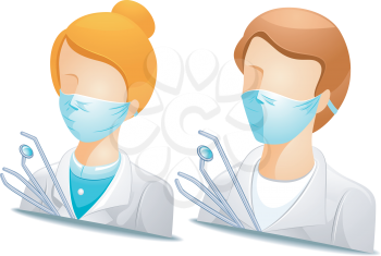 Royalty Free Clipart Image of Faceless People in Dentist's Clothes