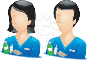 Royalty Free Clipart Image of a Faceless People With Drugs in Front of Them